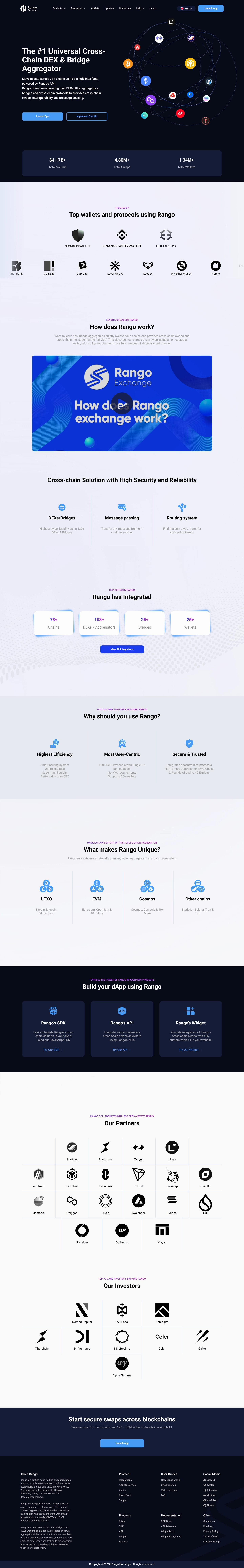 Platform Overview', 'caption': 'The homepage provides an overview of Rango's capabilities, including total trade volume and its role as a universal aggregator.